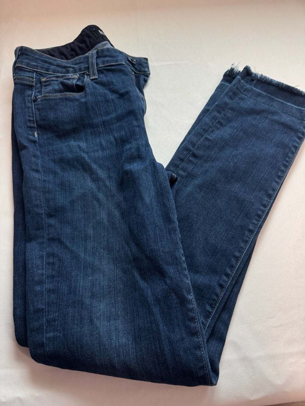 PAIGE Hoxton Ankle Peg Jeans 27 Dark Wash Raw Hem Skinny Made In USA